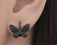 Серьги из черненого серебра с натуральной шпинелью