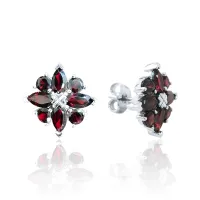 Серьги из серебра с натуральным гранатом (Чехия)