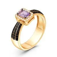 Серьги из золоченого серебра с аметистом, шпинелью и фианитами