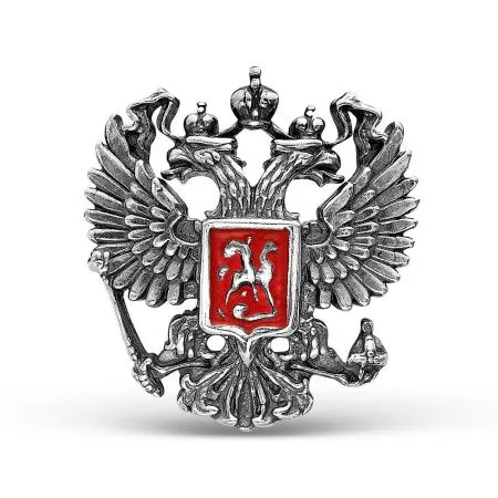 Значок "Герб РФ" из серебра с эмалью
