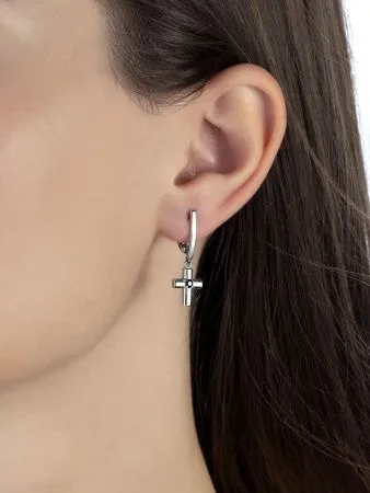 Серьги кресты из серебра с фианитом