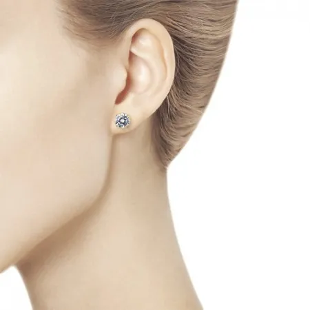 Серьги пусеты из золочёного серебра с фианитами