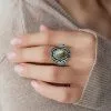 Кольцо в этническом стиле из черненого серебра с лабрадором