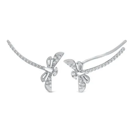 Серьги-каффы Стрекозы из серебра с фианитами