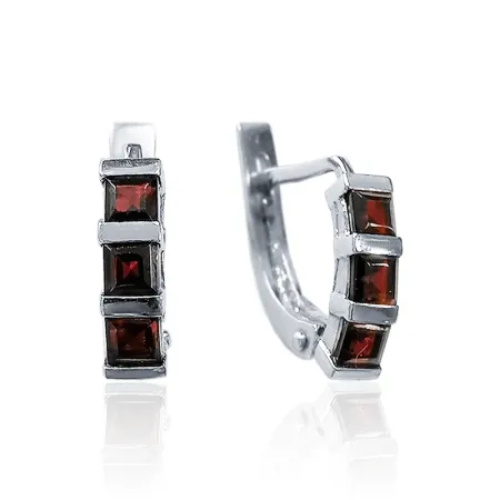Серьги из серебра с натуральным гранатом (Чехия)