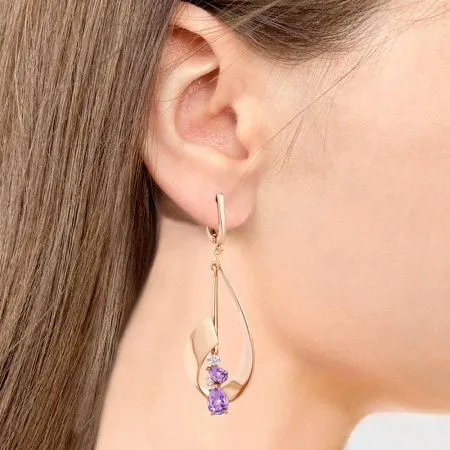 Серьги из позолоченного серебра с аметистом и фианитом