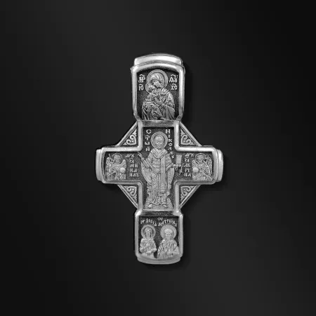 Серебряный православный крест. Распятие Христово с предстоящими.