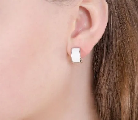 Серьги из серебра с белой эмалью