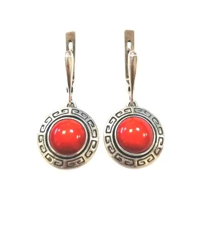 Серьги из серебра с натуральным красным кораллом