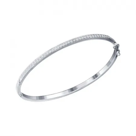 Жесткий браслет из серебра с фианитами