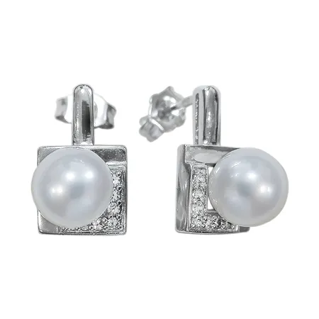 Серьги из серебра с жемчугом и фианитами