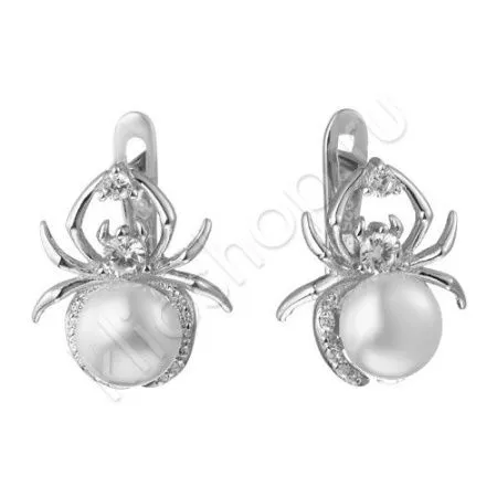 Серьги из серебра с пресноводным жемчугом и фианитами