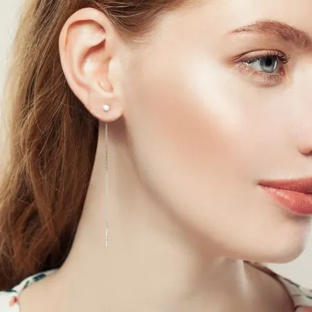 Серьги-продевки из серебра с фианитами