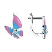 Серьги из серебра с фианитами и эмалью бабочки (SOKOLOV)