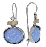 Серьги DEN'O из серебра с искусственным опалом, цирконом и золотой пластиной