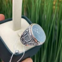 Кольцо мужское из серебра с натуральным аквамарином