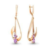 Серьги из позолоченного серебра с аметистом и фианитом