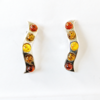 Серьги пусеты из серебра с натуральным янтарем