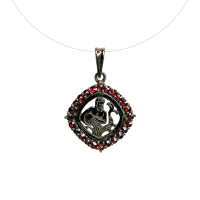 Подвеска Знак зодиака Водолей из серебра с натуральным гранатом