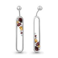 Серьги из серебра с топазами свисс блю, аметистом и фианитами