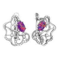 Серьги из серебра с опалом и фианитами