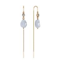 Серьги продевки из позолоченного серебра с фианитом и пресноводным жемчугом