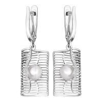 Серьги из серебра с жемчугом и фианитами