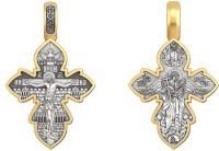 Подвеска крест АНГЕЛ ОХРАНЯЮЩИЙ ДУШУ из серебра с позолотой и чернением
