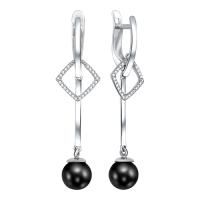 Серьги из серебра с жемчугом и фианитами