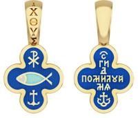 Крестик ИХТИС из золоченого серебра с эмалью