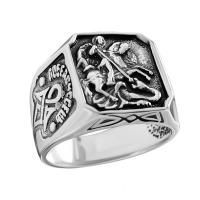 Мужская печатка Георгий Победоносец из серебра с чернением