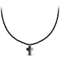 Бусы из натуральной шпинели с подвеской крест из гематита и серебряным замком