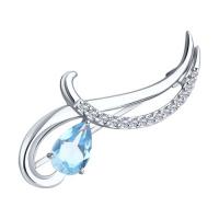 Брошь из серебра с топазом и фианитами