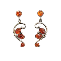 Серьги пусеты из серебра с натуральным янтарем