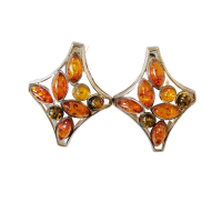 Серьги из серебра с натуральным янтарем