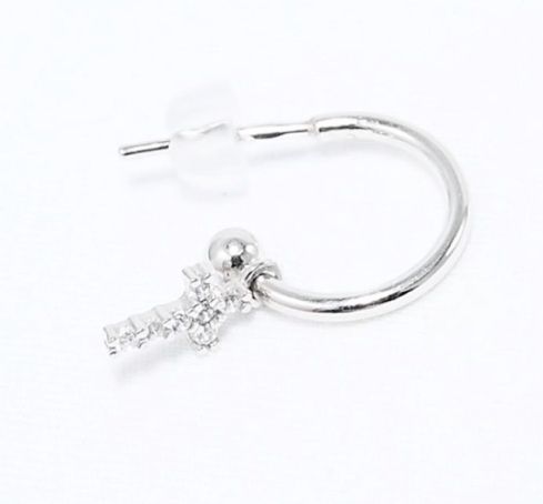 Серьга с подвеской-крестом из серебра с фианитами