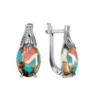 Серьги из серебра с устричной бирюзой и фианитами