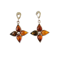 Серьги пусеты из серебра с натуральным янтарем