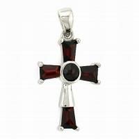 Подвеска-крест из серебра с натуральным гранатом