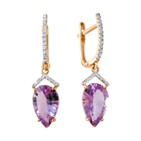 Серьги из красного золота с аметистами и фианитами