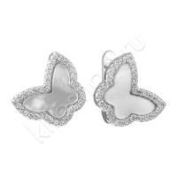 Серьги из серебра с перламутром и фианитами