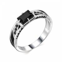 Кольцо мужское (печатка) из серебра с агатом и черными эмалью и фианитами