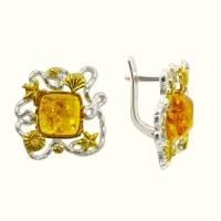 Серьги из серебра с янтарем и позолотой