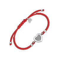 Браслет Святые Петр и Февронья из красной шелковой нити с платинированным серебром