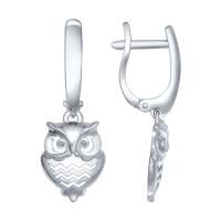 Серьги Совушки из серебра с фианитами