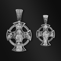 Православный крест из серебра с чернением. Господь Вседержитель. Деисус.