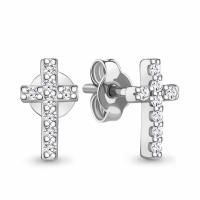 Серьги пусеты Крестики из серебра с фианитами