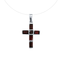 Крестик из серебра с натуральным гранатом