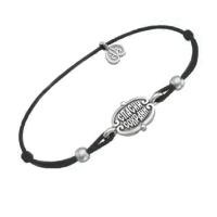 Браслет «СПАСИ И СОХРАНИ» из черной нити с серебряными вставками