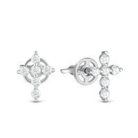 Серьги пусеты Крестики из серебра с фианитами